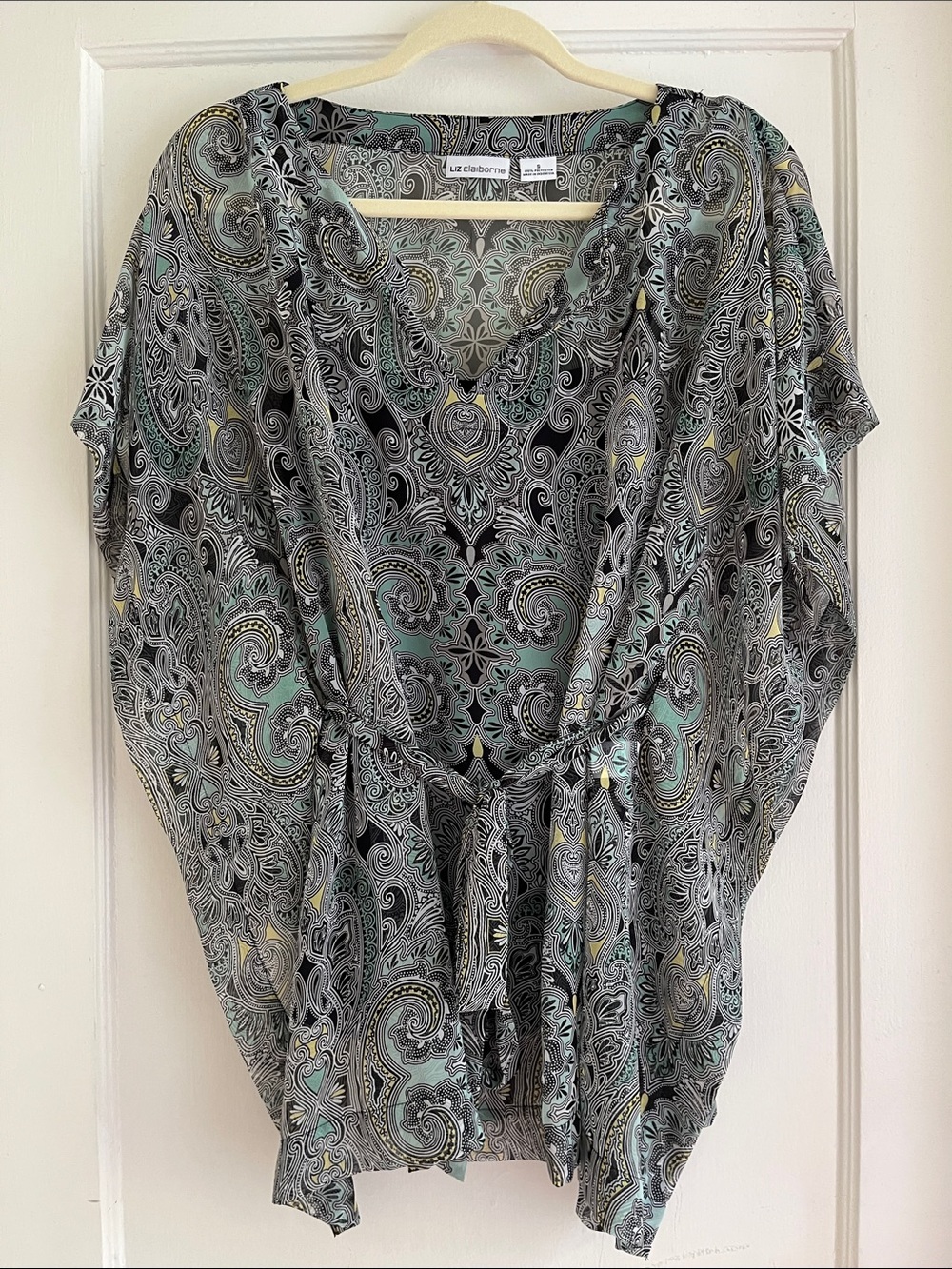Sheer Overlay Flowy Paisley Caftan Style Top with Sash Belt and Liner Tank